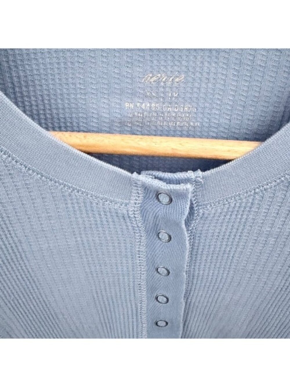 Ribbed Henley Top XS Light Blue - Picture 3 of 4